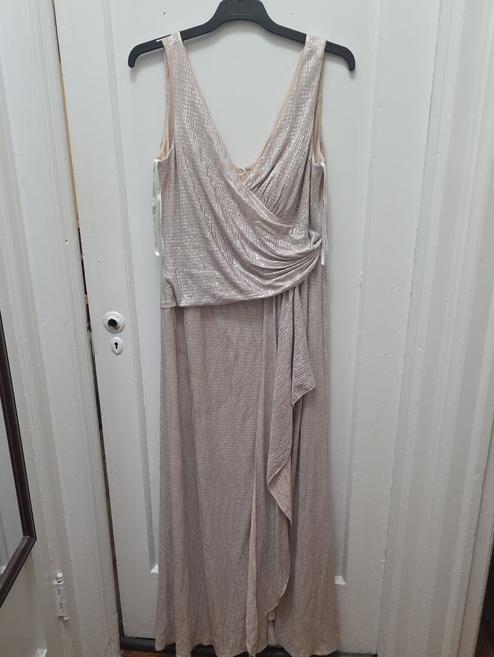 Oleg Cassini Shimmery Pale Taupe Metallic Maxi Dress